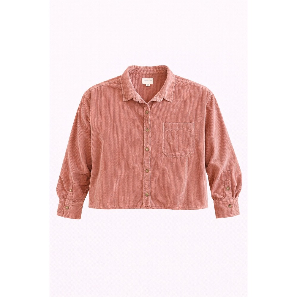 American‎ Eagle Corduroy Button Down Mauve Cropped Long Sleeve Womens XL